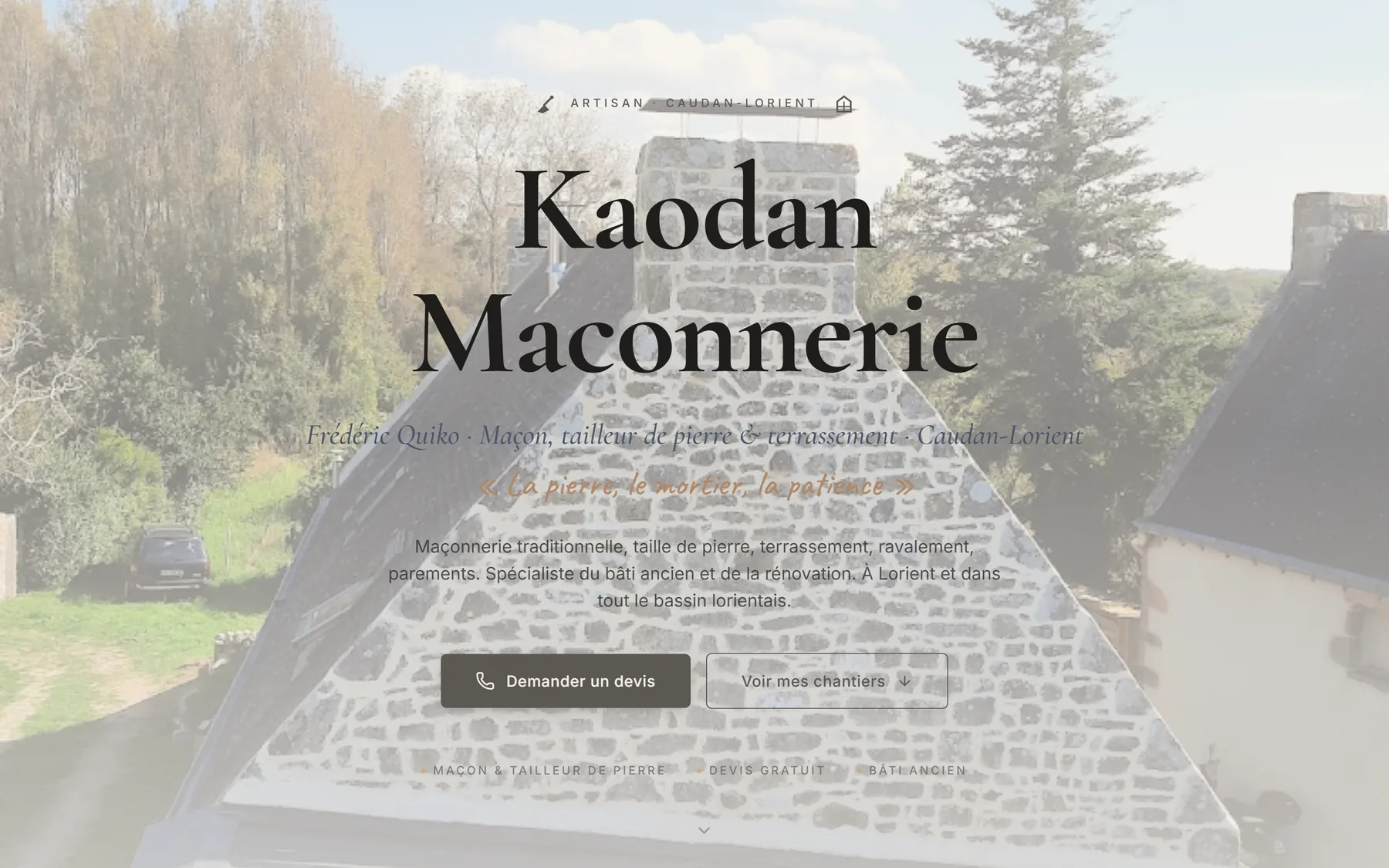 Site web Kaodan Maçonnerie — artisan maçon à Caudan